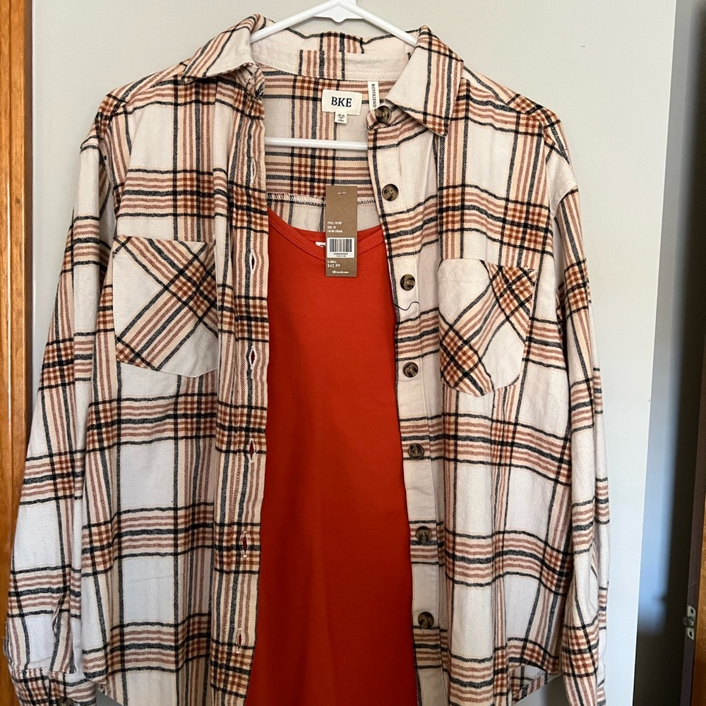 BKE Plaid Shirt XS with Orange Tank S NWT!